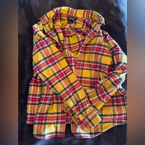 Lands' End Yellow and Red Plaid Shirt